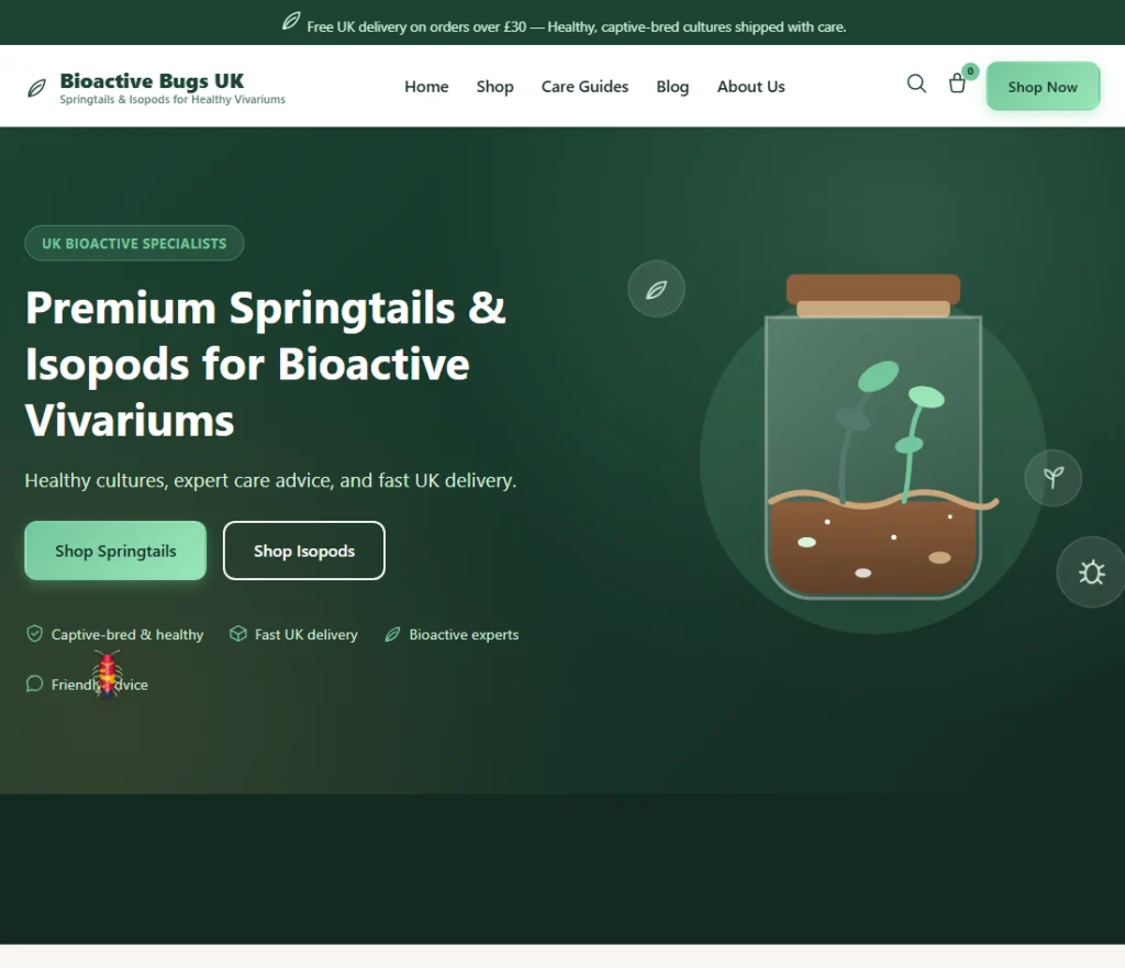 Bioactive Bugs UK home page: an online shop for springtails, isopods and bioactive supplies
